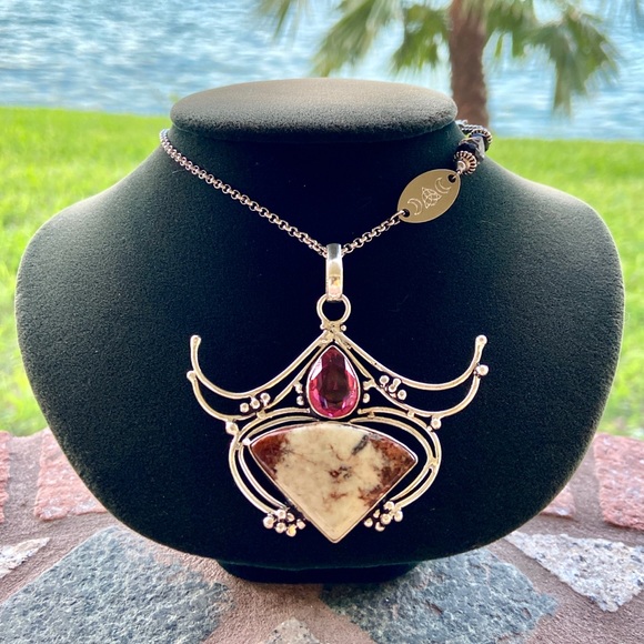 Silverskylight Jewelry - 925 Sterling silver pink topaz & jasper necklace